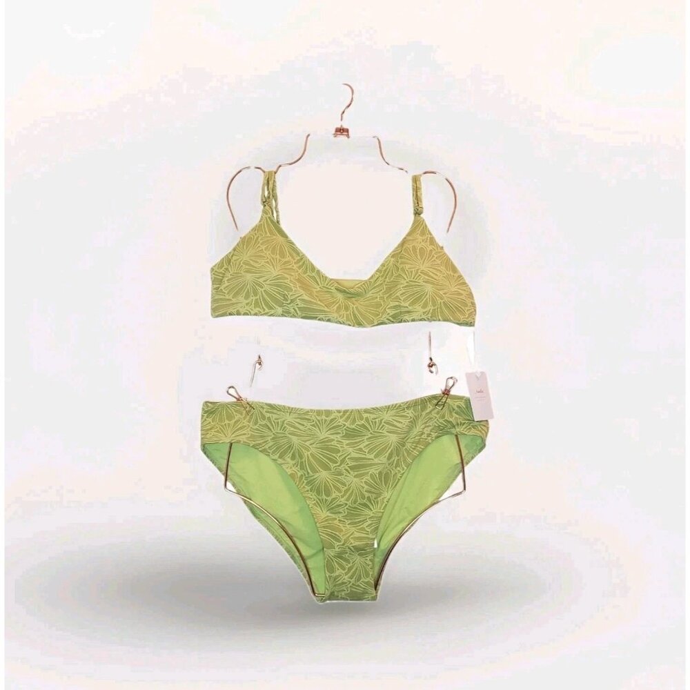 Andie Swim The Molokai Top & The Bikini Bottom Size XL Textured Floral Daiquiri